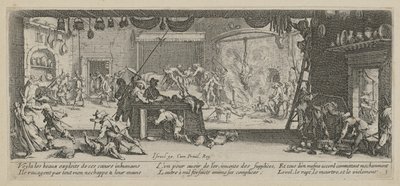 Plundering of a Farmhouse, Plate 5 of the Series "Horrors of War" by Jacques Callot