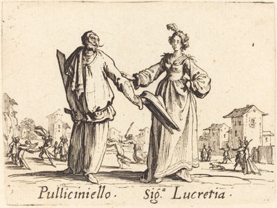 Pulliciniello and Siga. Lucretia by Jacques Callot