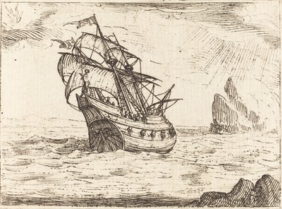 Ship Navigating Near Rocks by Jacques Callot