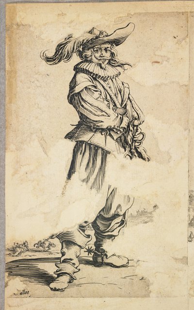 Soldier with Feathered Hat, from La Noblesse de Lorraine (verso), c.1620-23 by Jacques Callot