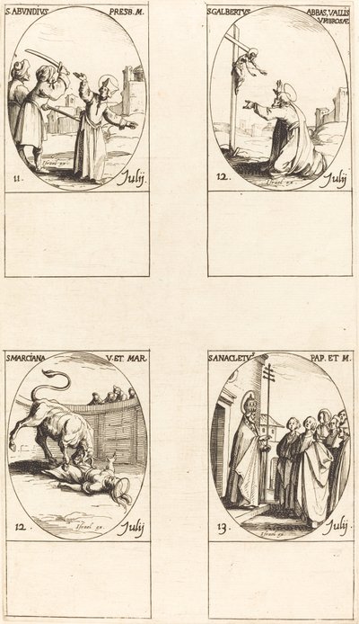 St. Abundius; St. Galbertus; St. Marciana; St. Anacletus by Jacques Callot