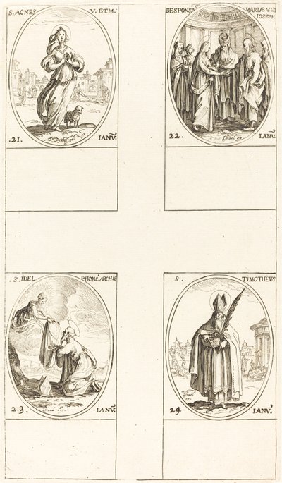 St. Agnes; The Marriage of the Virgin; St. Ildefonsus; St. Timothy by Jacques Callot