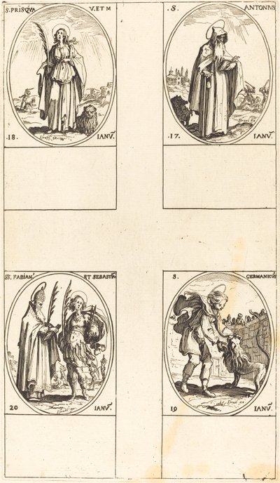 St. Anthony; St. Prisca; St. Germanicus; Sts. Fabian and Sebastian by Jacques Callot