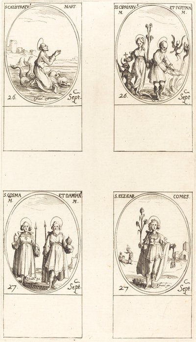 St. Calistratus; Sts. Cyprian and Justina; Sts. Comus and Damian; St. Elzear, Count by Jacques Callot