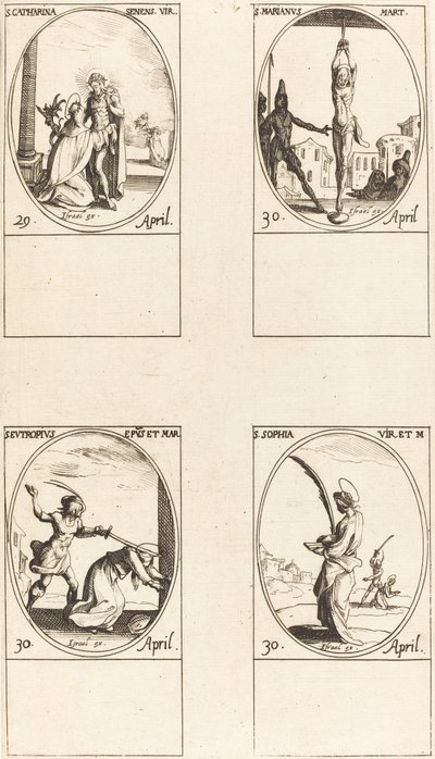 St. Catharine of Siena; St. Marian; St. Eutropius; St. Sophia by Jacques Callot