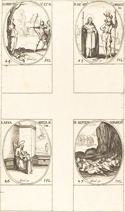 St. Christina; St. James, Apostle, and St. Christopher; St. Anne; Seven Sleepers of Ephesus by Jacques Callot