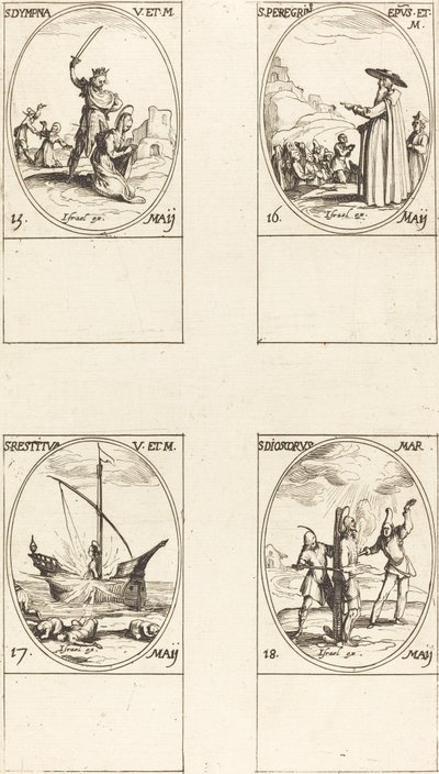 St. Dympna; St. Peregrinus; St. Restituta; St. Dioscorus by Jacques Callot