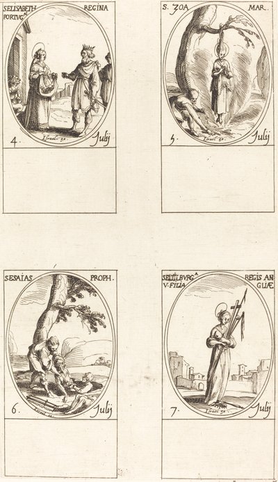 St. Elizabeth of Portugal; St. Zoe; St. Isaiah, Prophet; St. Edelburge by Jacques Callot
