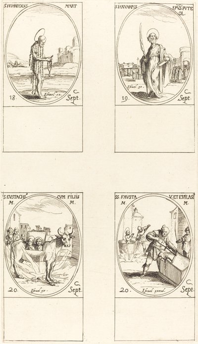 St. Ferreolus, St. Januarius, St. Eustachius & his Children, Sts. Fausta & Evelasius by Jacques Callot