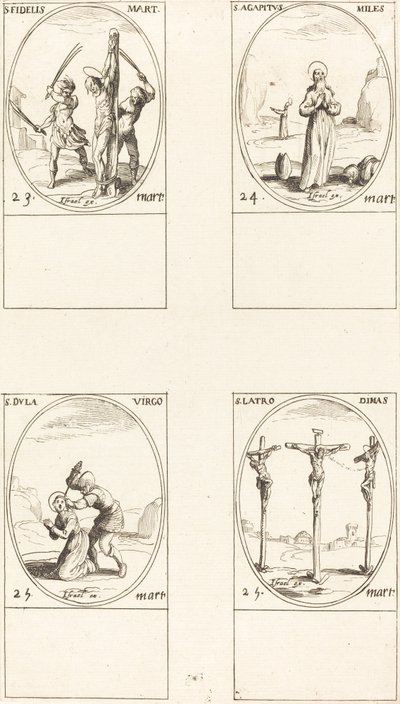 St. Fidelis; St. Agapetus; St. Dula; St. Latro Dimas by Jacques Callot