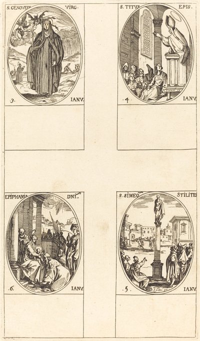 St. Genevieve; St. Titus; St. Simeon Stylites; Epiphany by Jacques Callot