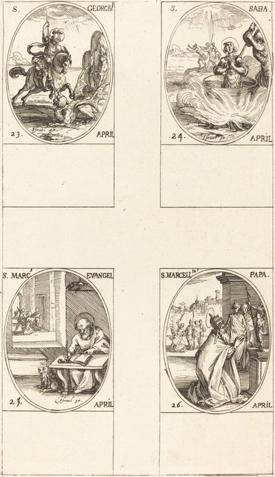 St. George; St. Sabas; St. Mark, Evangelist; St. Marcellin by Jacques Callot