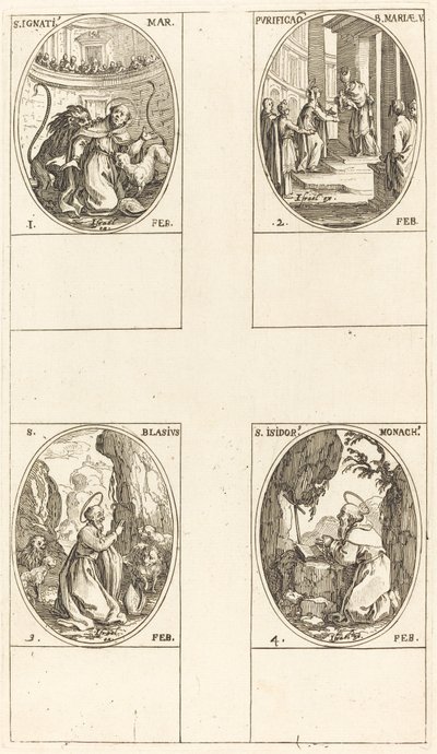 St. Ignatius; Purification of the Virgin; St. Blaise; St. Isidore by Jacques Callot