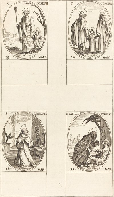 St. Joseph; St. Joachim; St. Benedict, Abbot; St. Catharine of Sweden by Jacques Callot