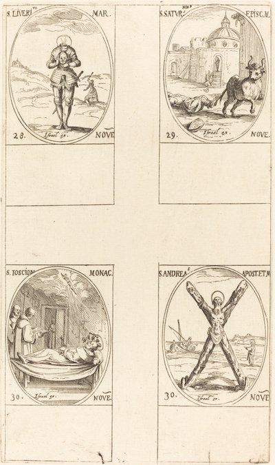 St. Liverius; St. Saturninus; St. T(I?)oscion; St. Andrew by Jacques Callot