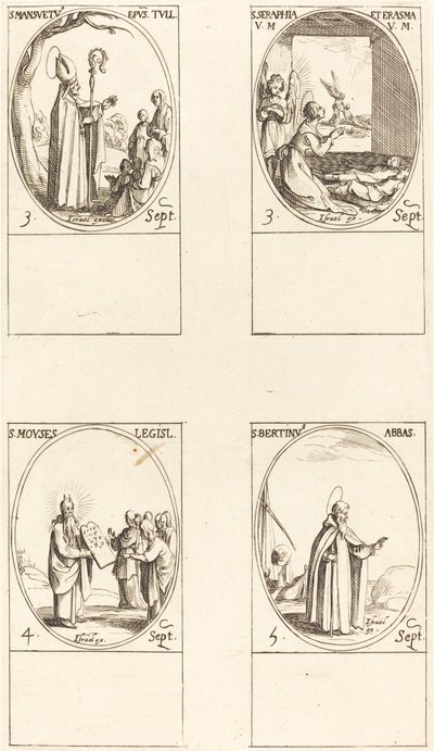 St. Mansuetus; Sts. Serapia and Erasma; Moses; St. Bertin, Abbot by Jacques Callot