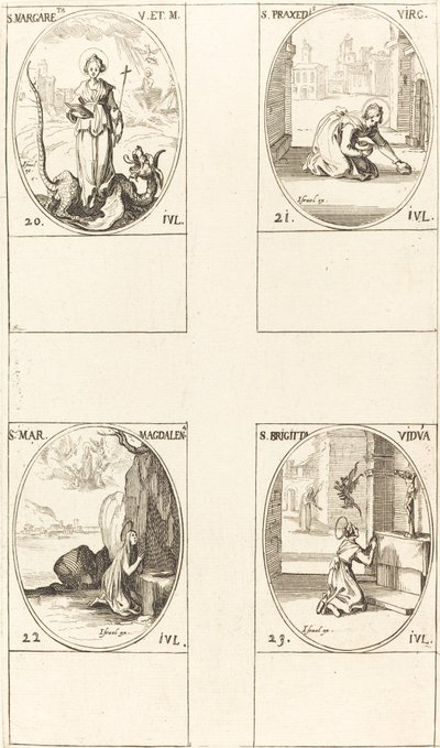 St. Margaret of Antioch, St. Praxedes, St. Mary Magdalene, St. Bridget of Sweden by Jacques Callot