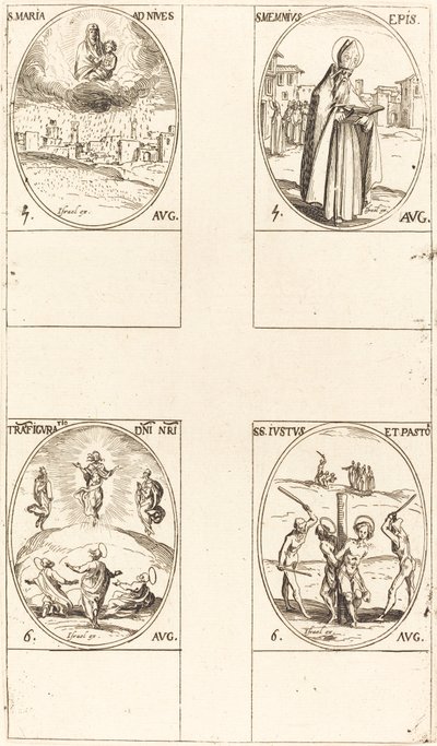St. Mary of Snow, St. Memmius, Bishop, The Transfiguration, Sts. Justus and Pastor by Jacques Callot