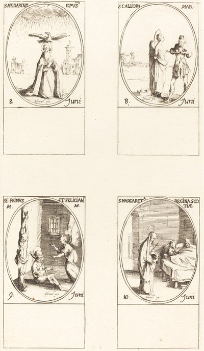 St. Medard; St. Calliopa; Sts. Primus and Felician; St. Margaret of Scotland by Jacques Callot