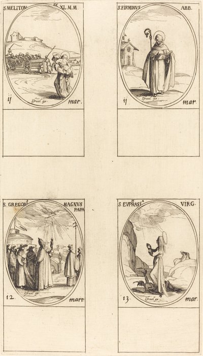 St. Meliton; St. Firminus; St. Gregory the Great; St. Euphrasia by Jacques Callot