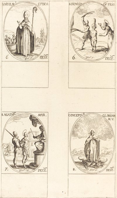 St. Nicholas; St. Dionisia and Son; St. Agatha; Conception of the Virgin by Jacques Callot