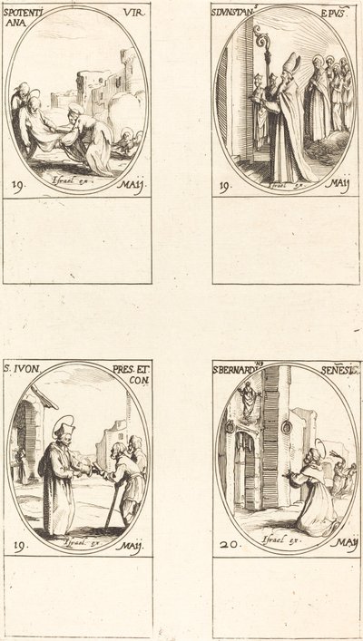 St. Potentiana; St. Dunstan; St. Yvo; St. Bernardinus of Siena by Jacques Callot