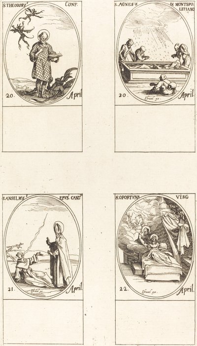 St. Theodorus; St. Agnes of Monte Pulciano; St. Anselm, Archbishop of Canterbury by Jacques Callot