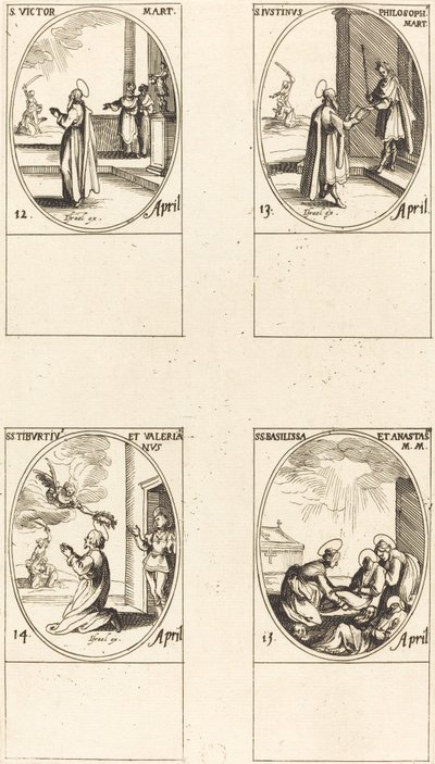 St. Victor; St. Justinus; Sts. Tiburtius and Valerianus; Sts. Basilissa and Anastasia by Jacques Callot