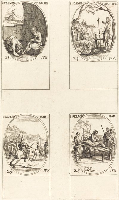St. Zenon and Companions; St. John the Baptist; St. Gallicanus; St. Pelagius by Jacques Callot