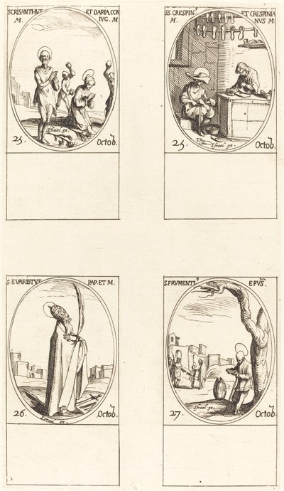 Sts. Chrysanthus & Daria; Sts. Crispin & Crispinian; St. Evaristus; St. Frumentius by Jacques Callot