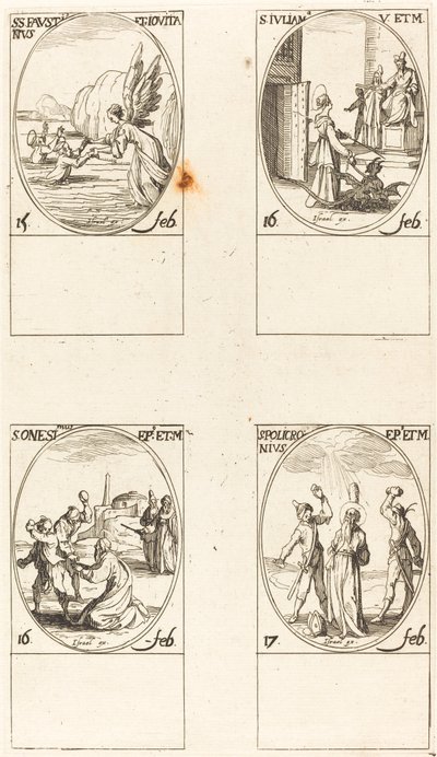 Sts. Faustinus and Jovita; St. Juliana; St. Onesimus; St. Policronius by Jacques Callot