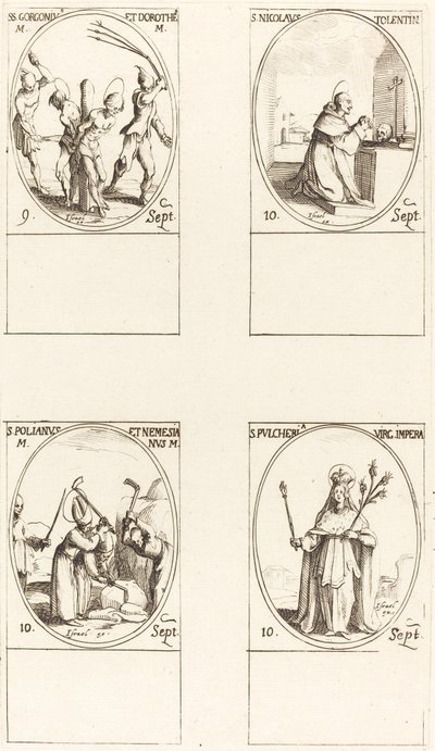 Sts. Gorgonius & Dorothy, St. Nicholas of Tolentino, St. Polianus & Nemesian, St. Pul by Jacques Callot