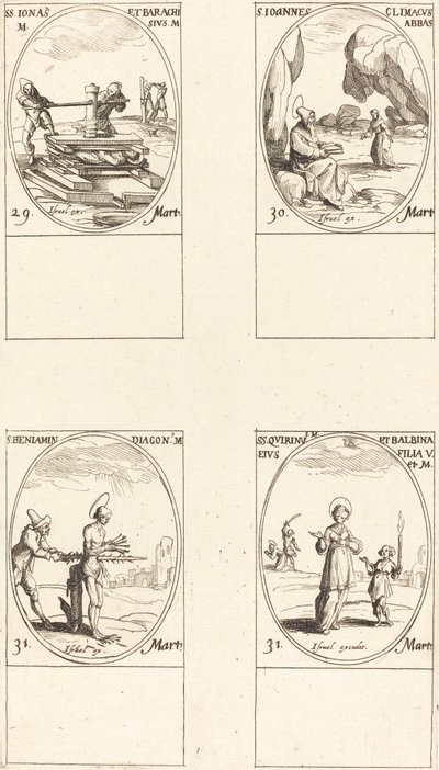 Sts. Jonas & Barachisius; St. John Climacus, Abbot; St. Benjamin; Sts. Quirinus & Bal by Jacques Callot