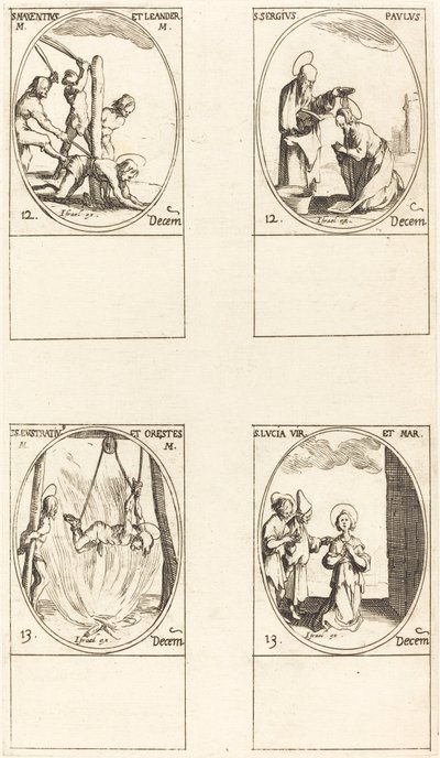 Sts. Maxentius & Leander; Sts. Sergius & Paul; Sts. Eustratius & Orestes; St. Lucy by Jacques Callot