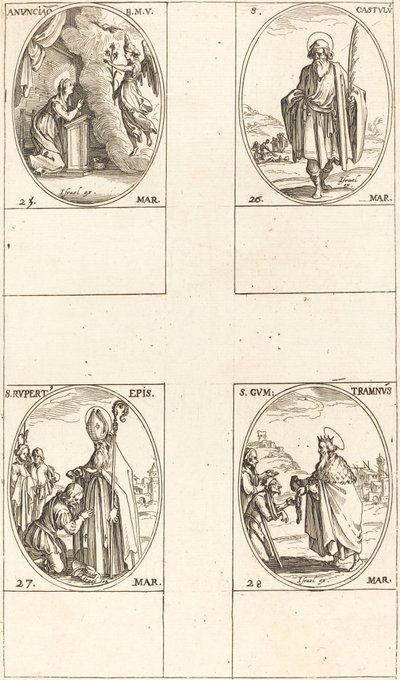 The Annunciation, St. Castulus, St. Rupert, St. Gontran by Jacques Callot