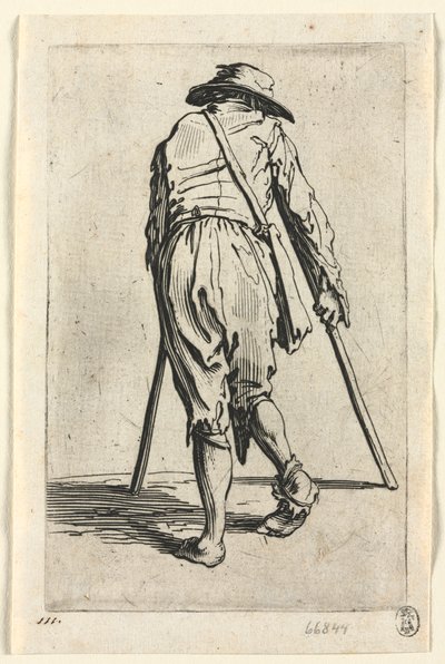 The Beggars: Beggar on Crutches, Wearing a Hat by Jacques Callot