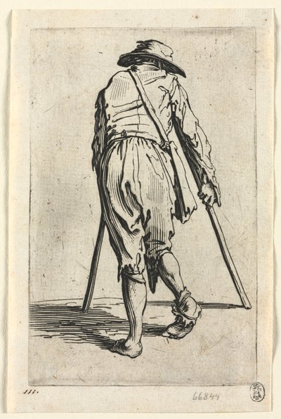 The Beggars: Beggar on Crutches, Wearing a Hat, c. 1623 by Jacques Callot