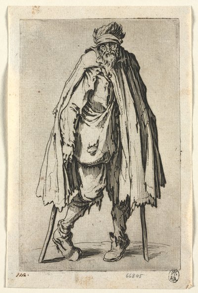 The Beggars: Beggar on Crutches with a Bag by Jacques Callot