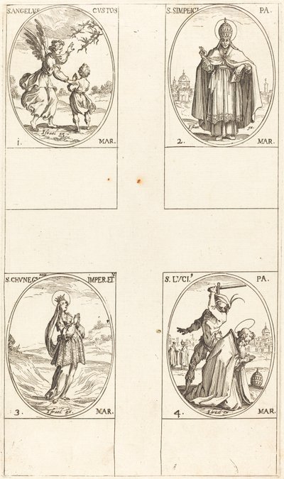 The Guardian Angel, St. Simplici, St. Cunegundes, St. Luci by Jacques Callot