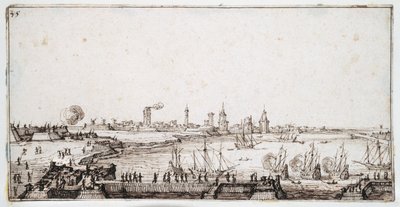 View of the harbour of La Rochelle with galleons firing a salute by Jacques Callot