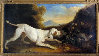 Dog Braque in front of a pheasant by Jacques Charles Oudry