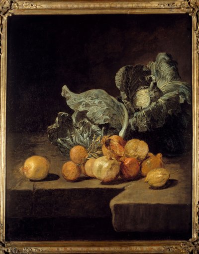 Still Life, Cabbage and Onions by Jacques Charles Oudry