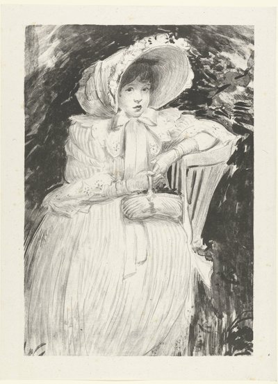 Seated Girl with Hat on Chair with Basket on Lap (series title: The Child with the Basket) by Jacques Emile Blanche