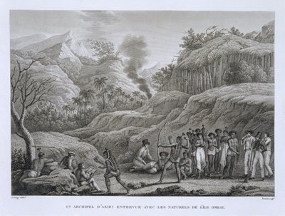 Great Asian Archipelago: French Explorers with Natives on the Island of Ombai, from Voyage Autour du Monde by Louis Claude Desaulses de Freycinet, Engraved by Bovinet by Jacques Etienne Victor Arago