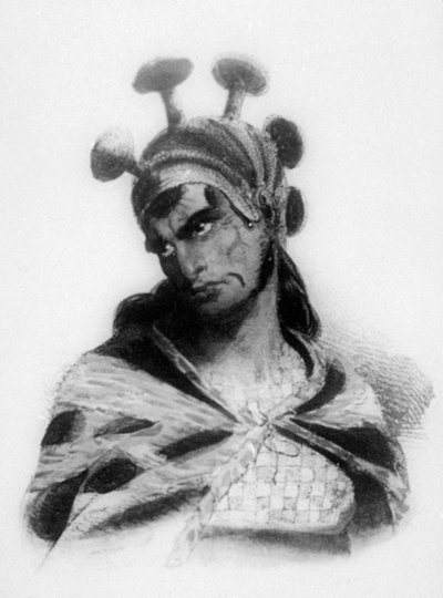 Hawaiian Warrior Wearing a Helmet with a Mushroom Ornamented Crest by Jacques Etienne Victor Arago