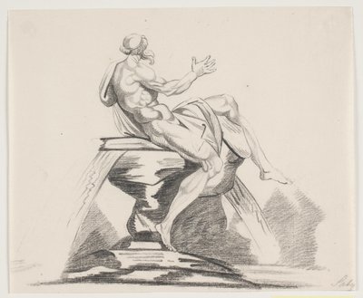 Bearded Male Figure with Robes Seen from Behind at a Fountain by Jacques Francois Joseph Saly