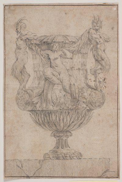 Decorative Vase with Pan, Faun, and Nymph. Copy after Pl. 14 in the Suite of Vases Drawn by Saly in 1746. "Vasa a se inventa..." by Jacques Francois Joseph Saly