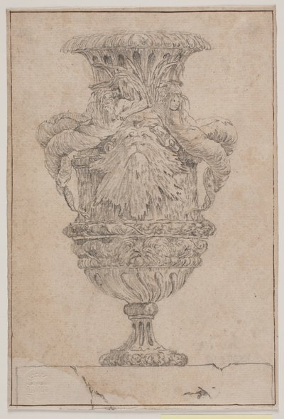Decorative Vase with Large Head, Sea God and Water Nymph. Copy after Plate 26 in the Suite of Vases Drawn by Saly in 1746. 
