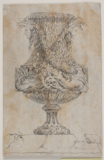 Prydvase with Two Heads and Two Water Nymphs. Copy after Pl. 20 in the Suite of Vases Designed by Saly in 1746. "Vasa a se inventa..." by Jacques Francois Joseph Saly