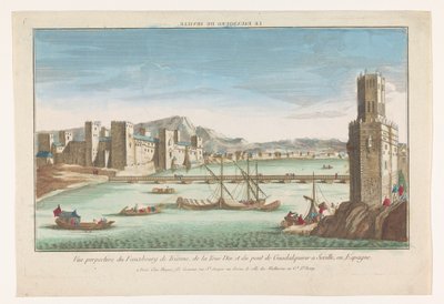 View of the Triana District, a Bridge over the Guadalquivir River, and the Torre del Oro in Seville by Jacques Gabriel Huquier